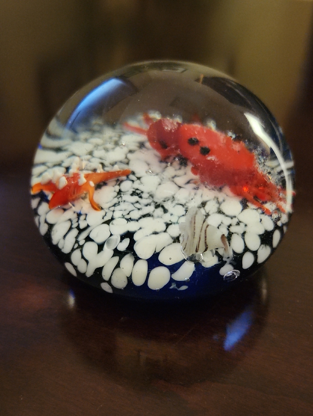 Glass Art Glass Aquarium Style Paperweight Ornament - Red Crab Fish Starfish - Picture 2 of 11